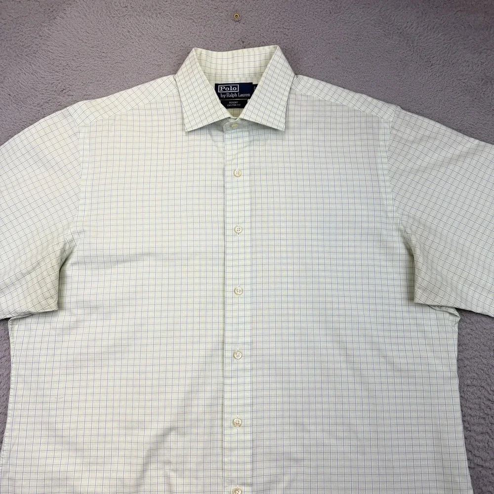 Polo Ralph Lauren Shirt Mens 17 36/37 Green Check‎ Regent Custom Fit Cotton